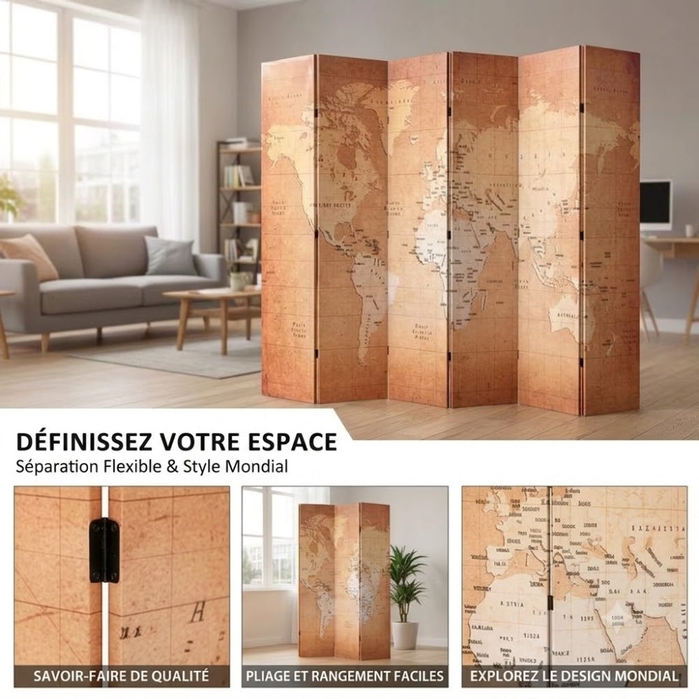 Paravent Tissu Bois Pliable