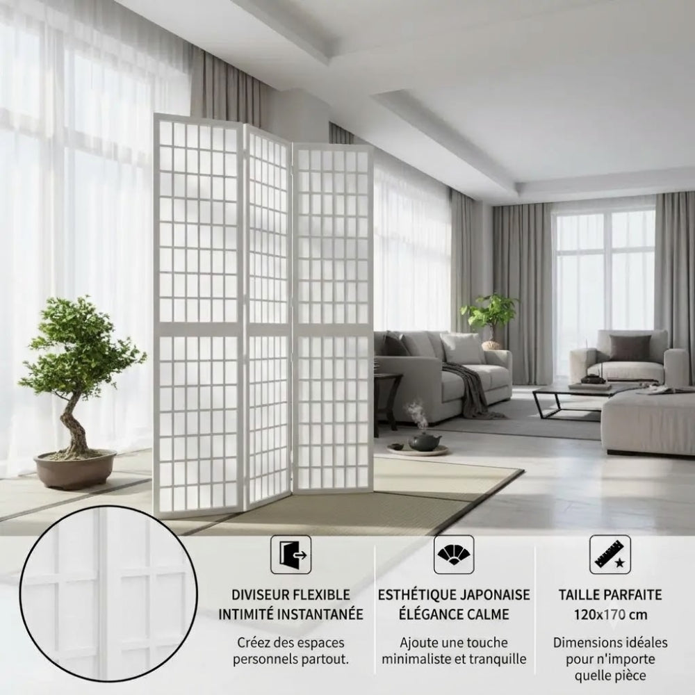 Paravent Blanc Bois Design