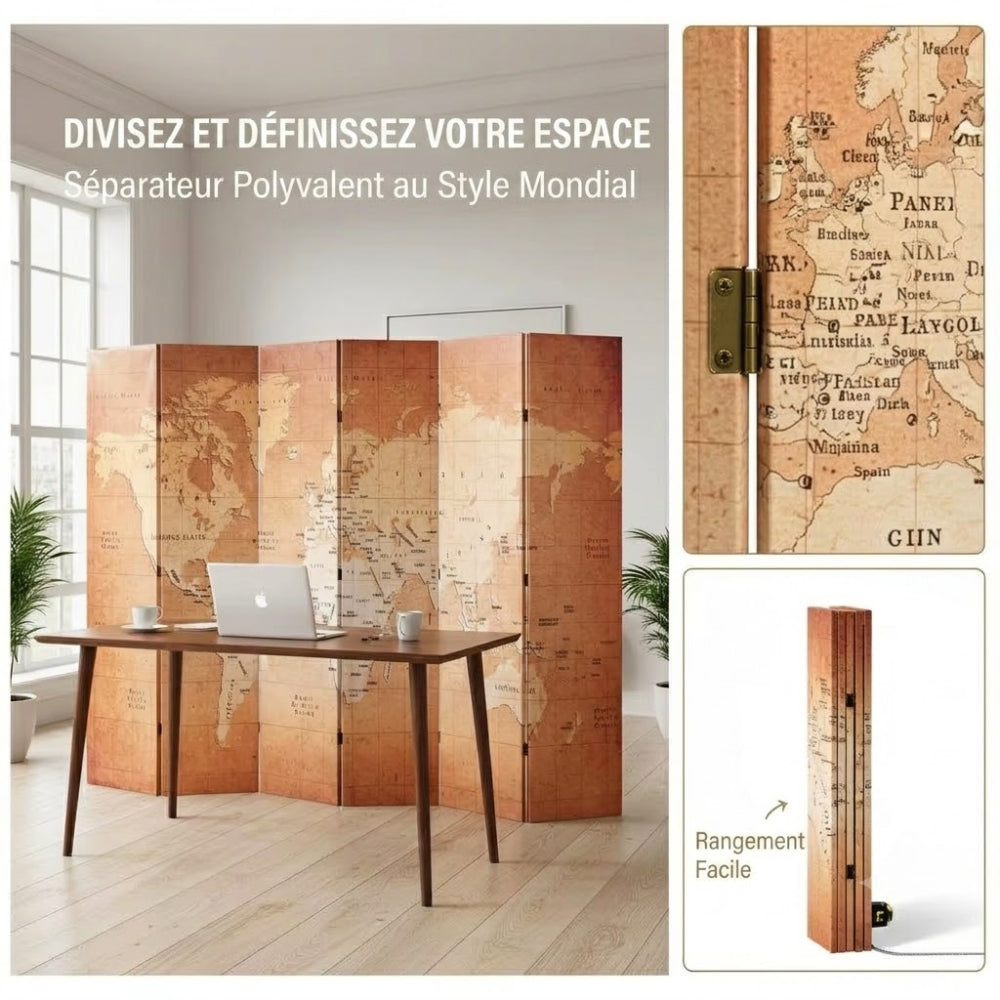 Paravent Tissu Bois Pliable