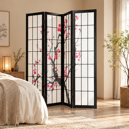 Paravent fleurs de cerisier dans une chambre