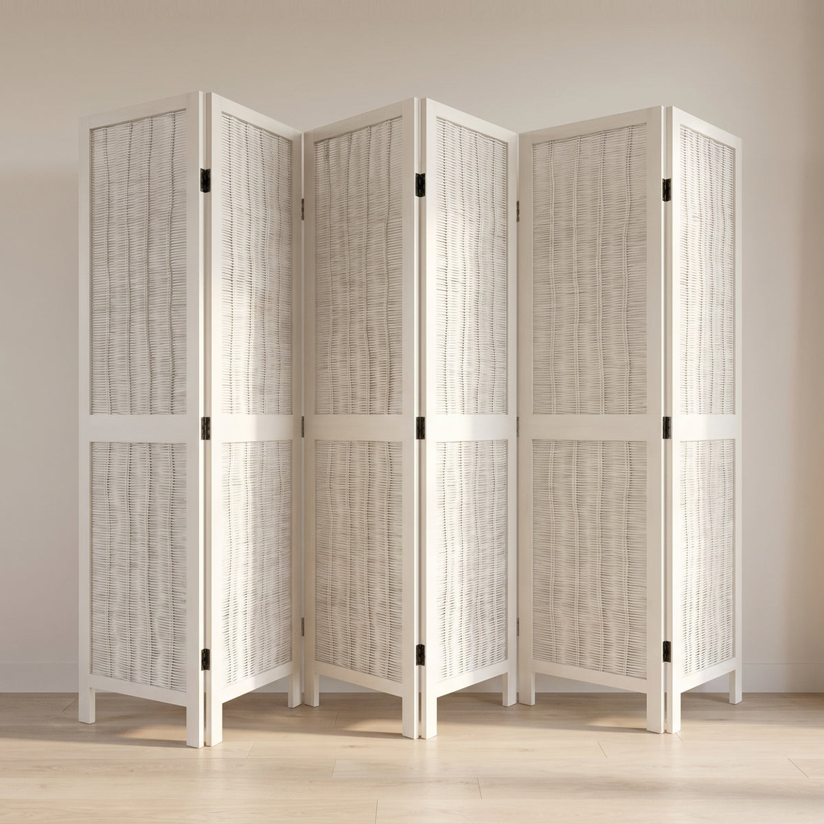 Paravent Blanc Bois Intérieur vu de trois quarts