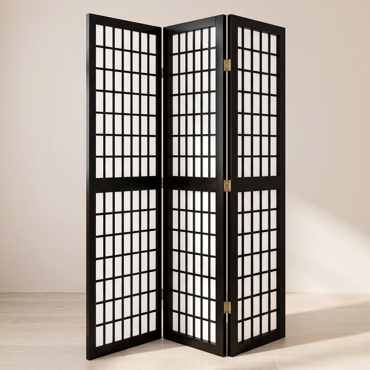 Paravent Noir Bois Intérieur vu de trois quarts