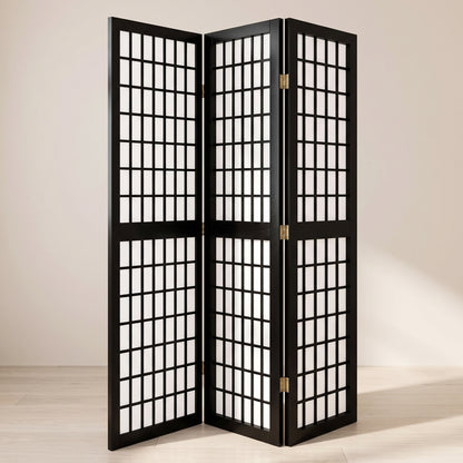 Paravent Noir Bois Intérieur vu de trois quarts