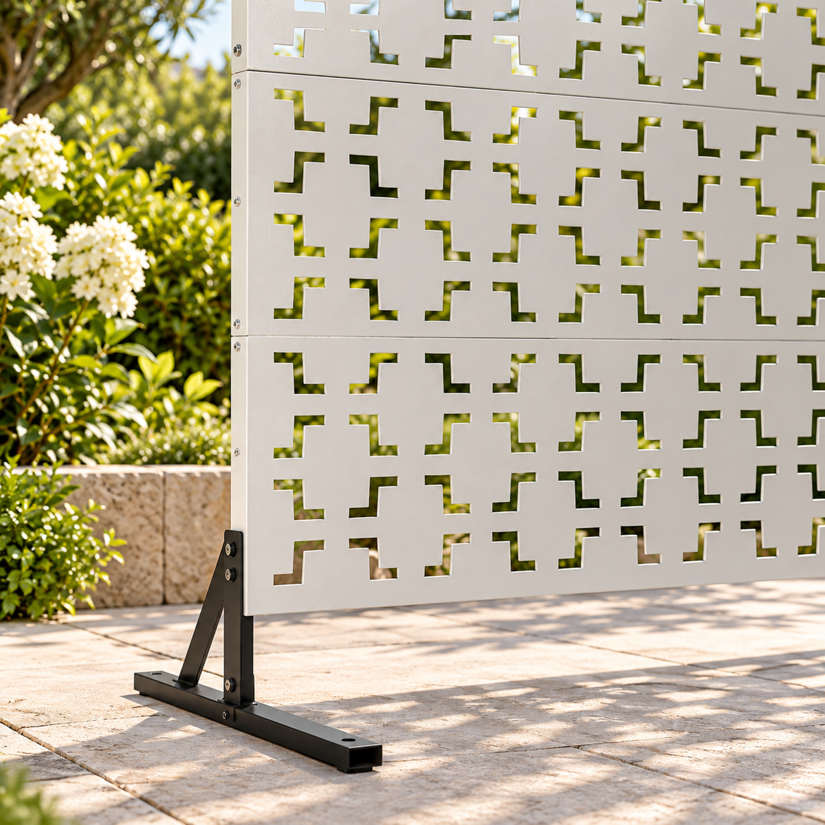 Détail du paravent blanc géométrique